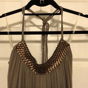 Embroidered tan halter